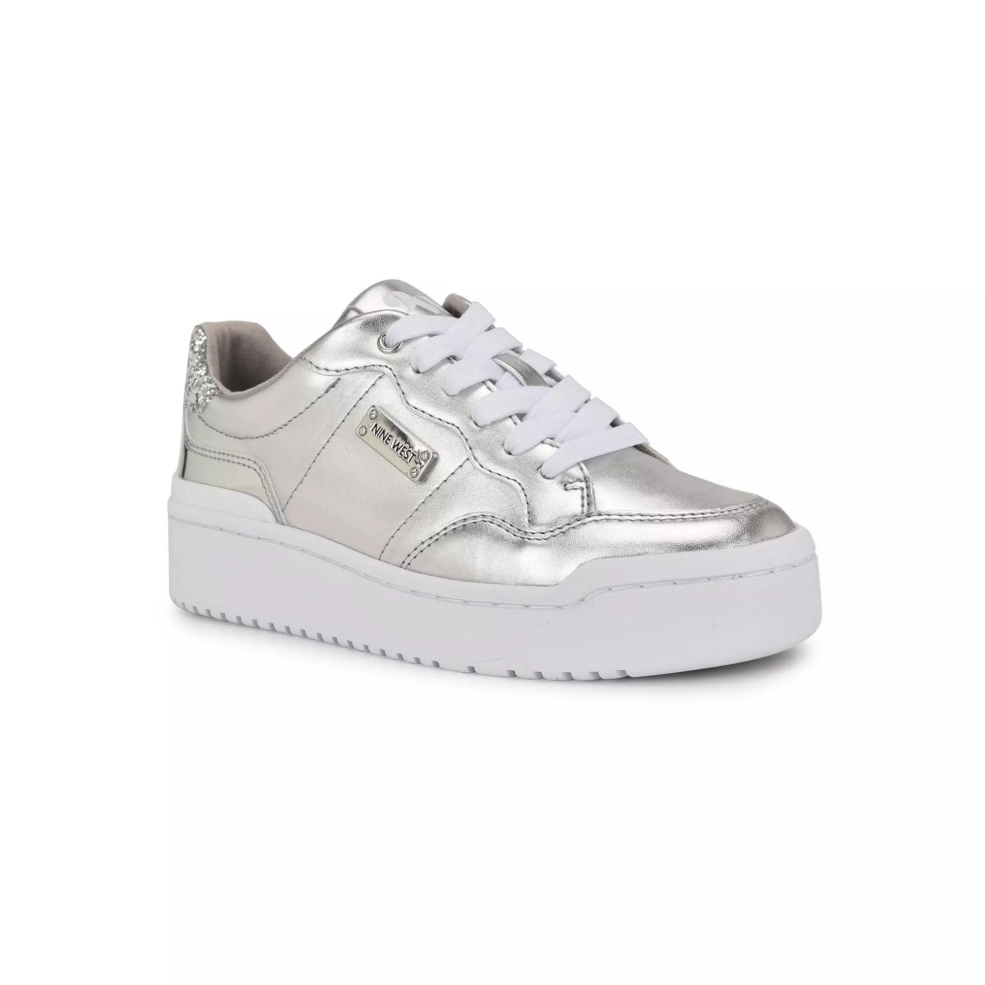 Nine West Aleno Lace-Up Platform Women's Casual Sneakers, Size: 7, Silver Product Image