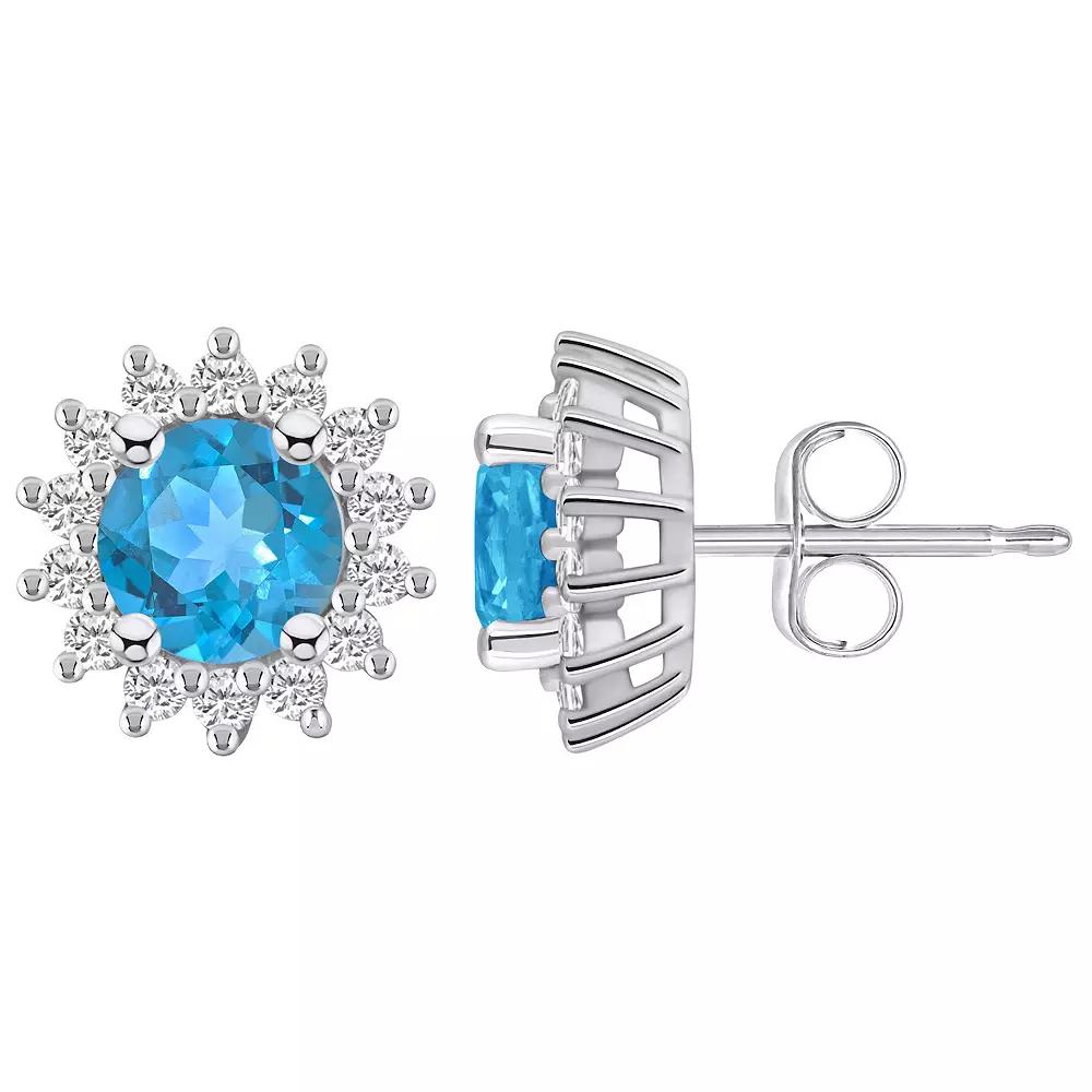 Alyson Layne 14k White Gold Round Blue Topaz 1/2 Carat T.W. Diamond Halo Stud Earrings, Women's Product Image
