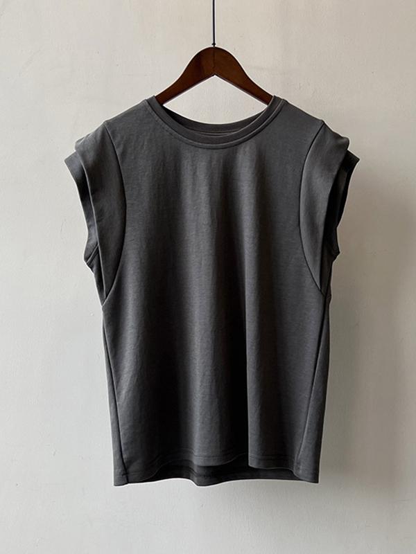 Loose Sleeveless Split-Joint Round-Neck T-Shirts Tops Product Image