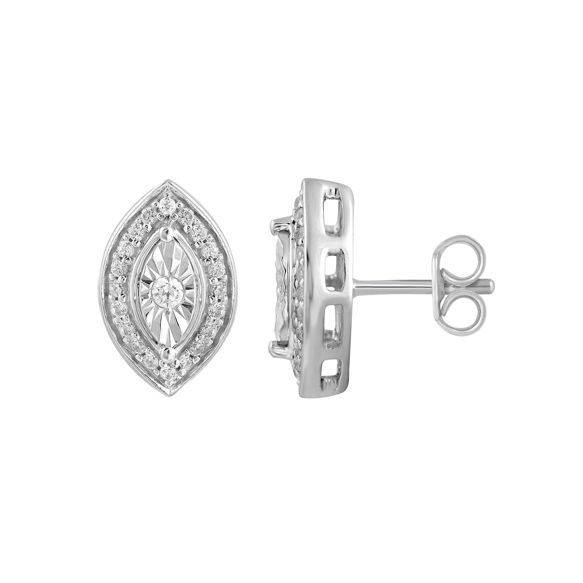 Sterling Silver 1/5 Carat T.W. Diamond Marquise Cluster Fashion Stud Earrings, Womens Product Image