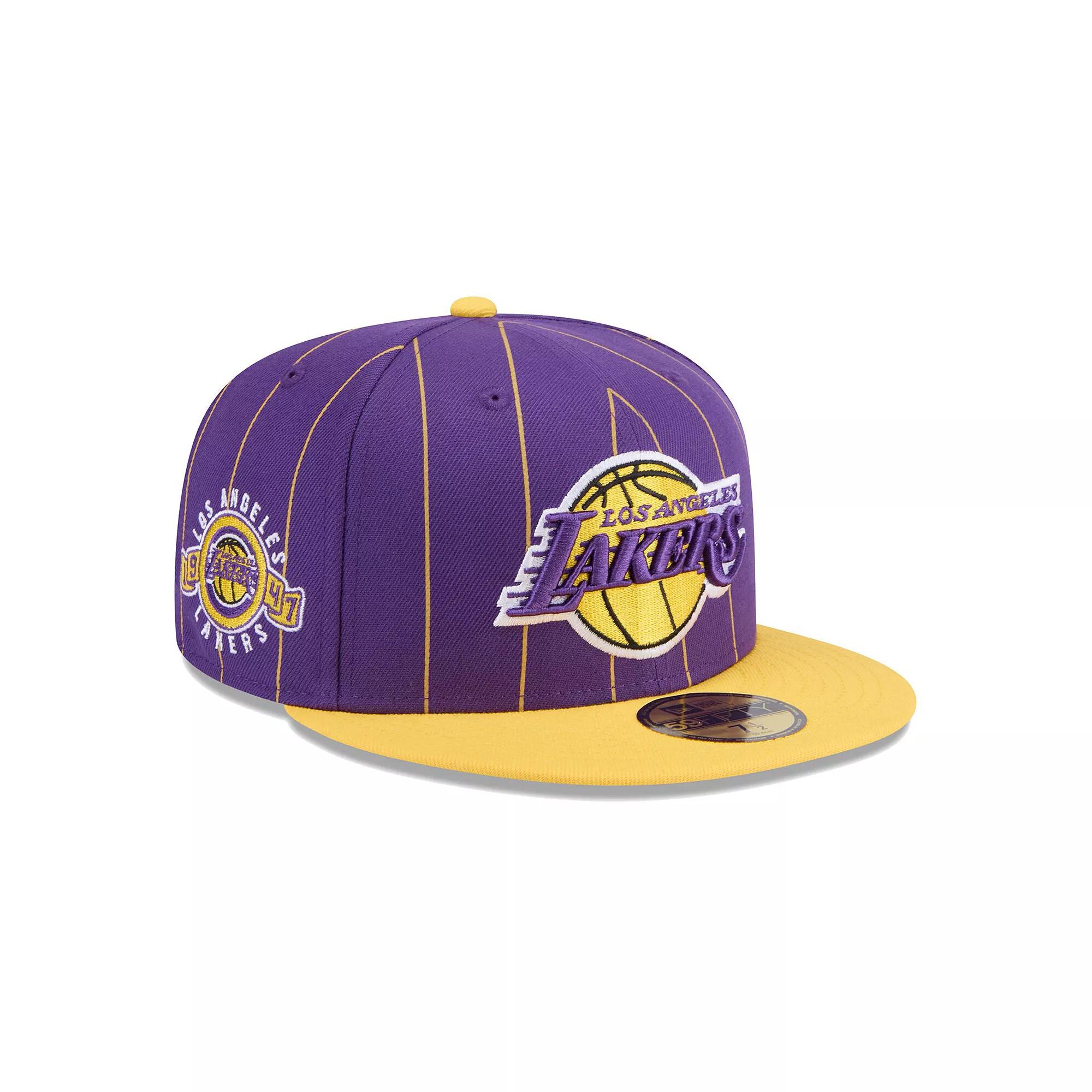 Men's New Era Purple/Gold Los Angeles Lakers Pinstripe Two-Tone 59FIFTY Fitted Hat,  Product Image