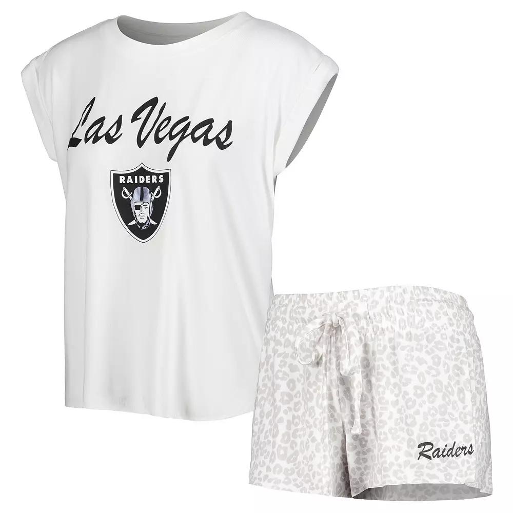 Women's Concepts Sport White/Cream Las Vegas Raiders Montana Knit T-Shirt & Shorts Sleep Set,  Product Image