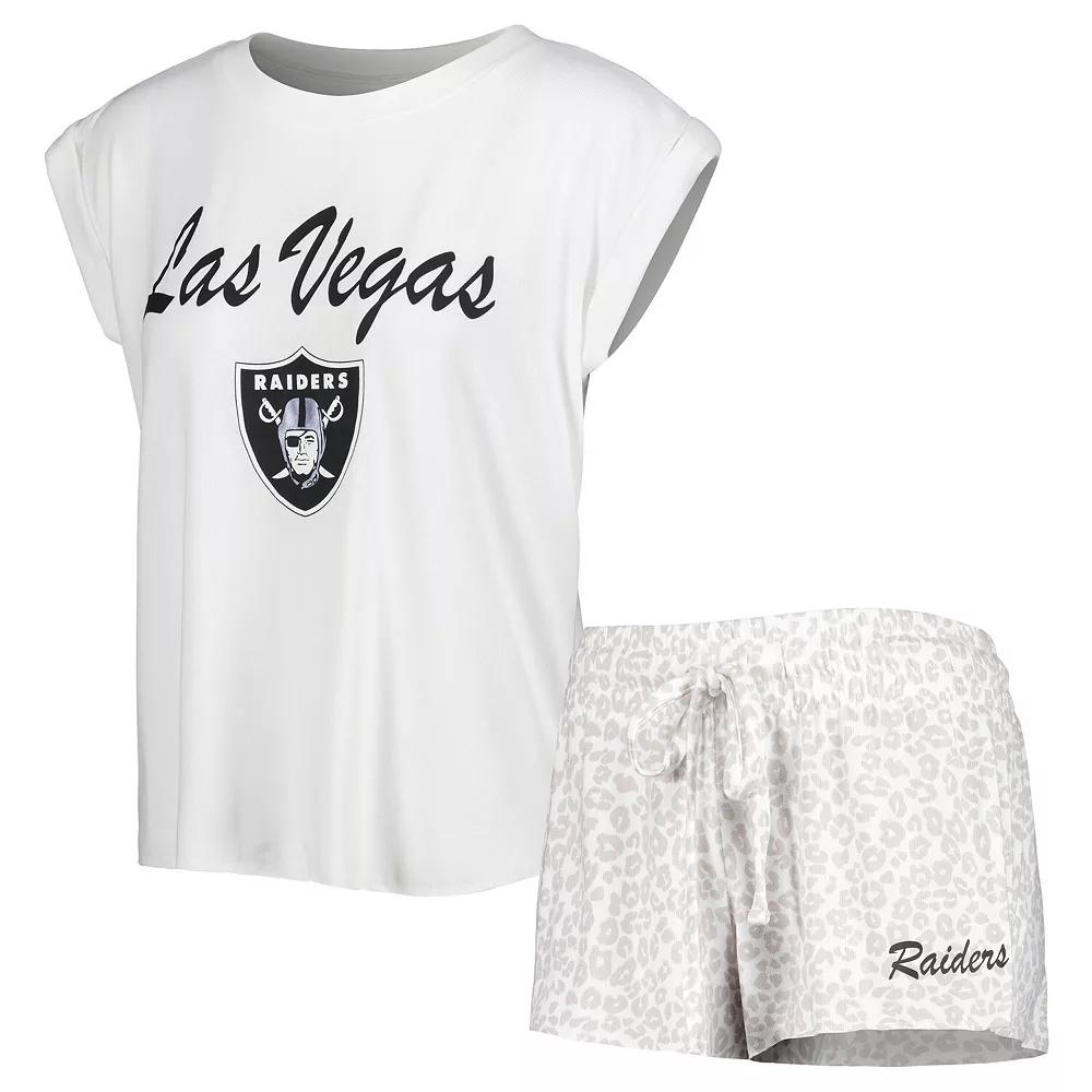 Women's Concepts Sport White/Cream Las Vegas Raiders Montana Knit T-Shirt & Shorts Sleep Set,  Product Image