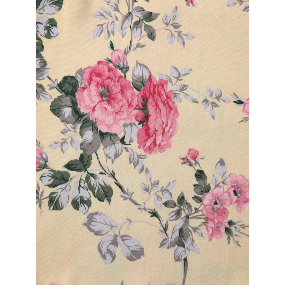 Plus Size Lightyellow Large Flower Print Layered Hem Blouse Women Short sleeve V-neck Everyday-Elegant Blouses BloomChic 12/L Product Image