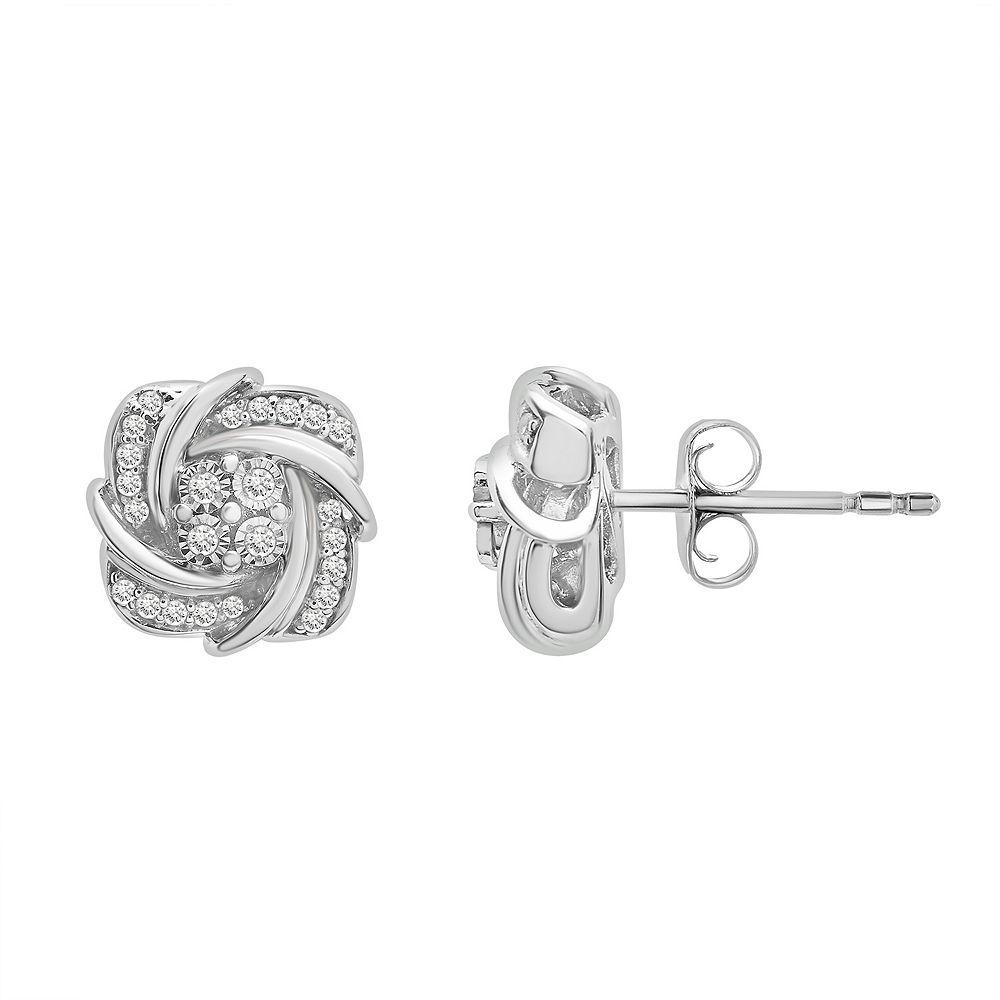 Sterling Silver 1/4 Carat T.W. Diamond Cluster Knot Stud Earrings, Women's Product Image