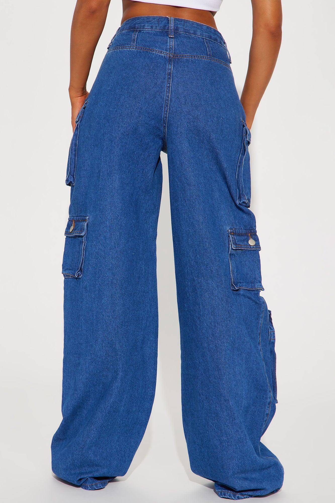 Tall Lily High Rise Cargo Jeans - Medium Blue Wash Product Image