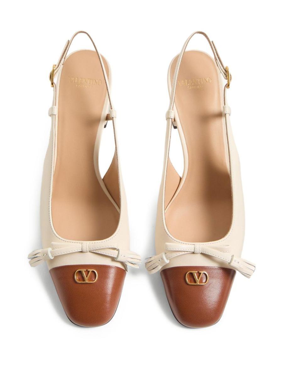 VALENTINO GARAVANI Leather Vlogo Signature Pumps With Slingback Strap In Neutral Product Image