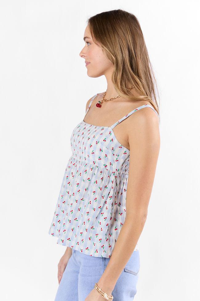 Sweet As Can Be Blue Cherry Gingham Print Tank FINAL SALE Product Image