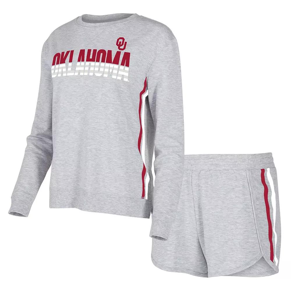 Women's Concepts Sport Gray Oklahoma Sooners Cedar Tri-Blend Long Sleeve T-Shirt & Shorts Sleep Set,  Product Image