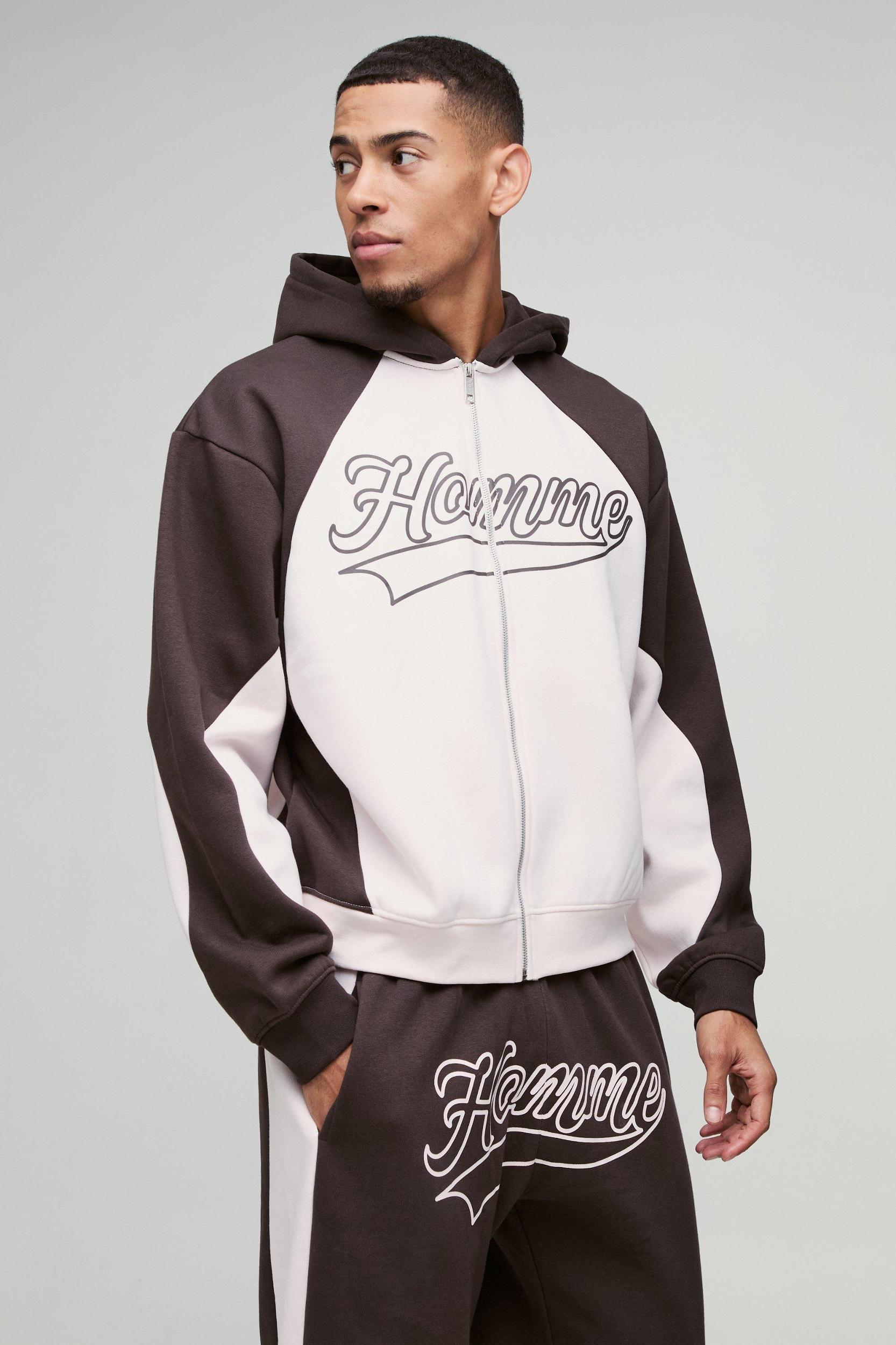 Oversized Boxy Colour Block Homme Printed Zip Through Tracksuit | boohooMAN USA Product Image