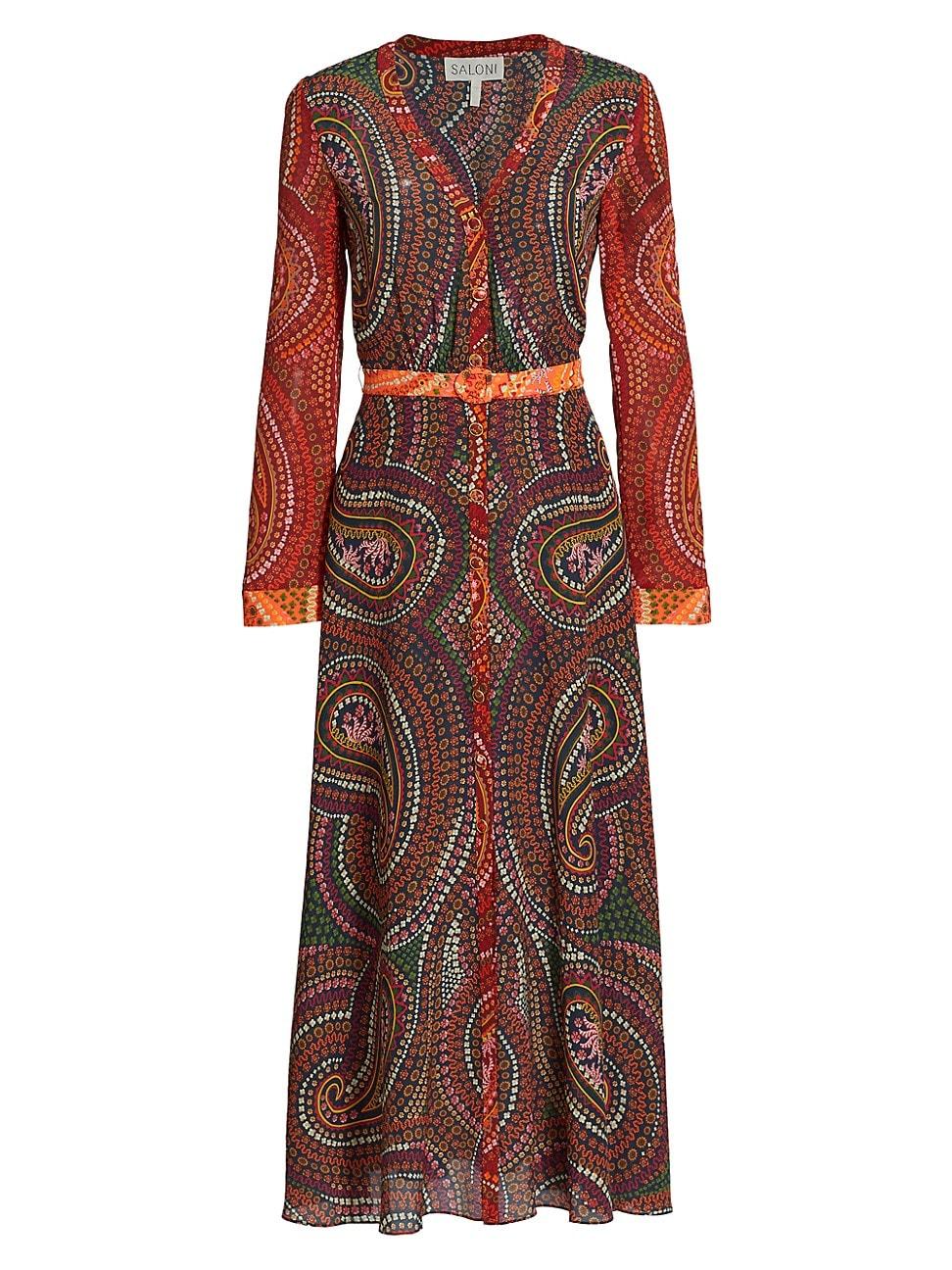 Womens Lea Paisley Silk V-Neck Maxi Dress Size 0 Product Image
