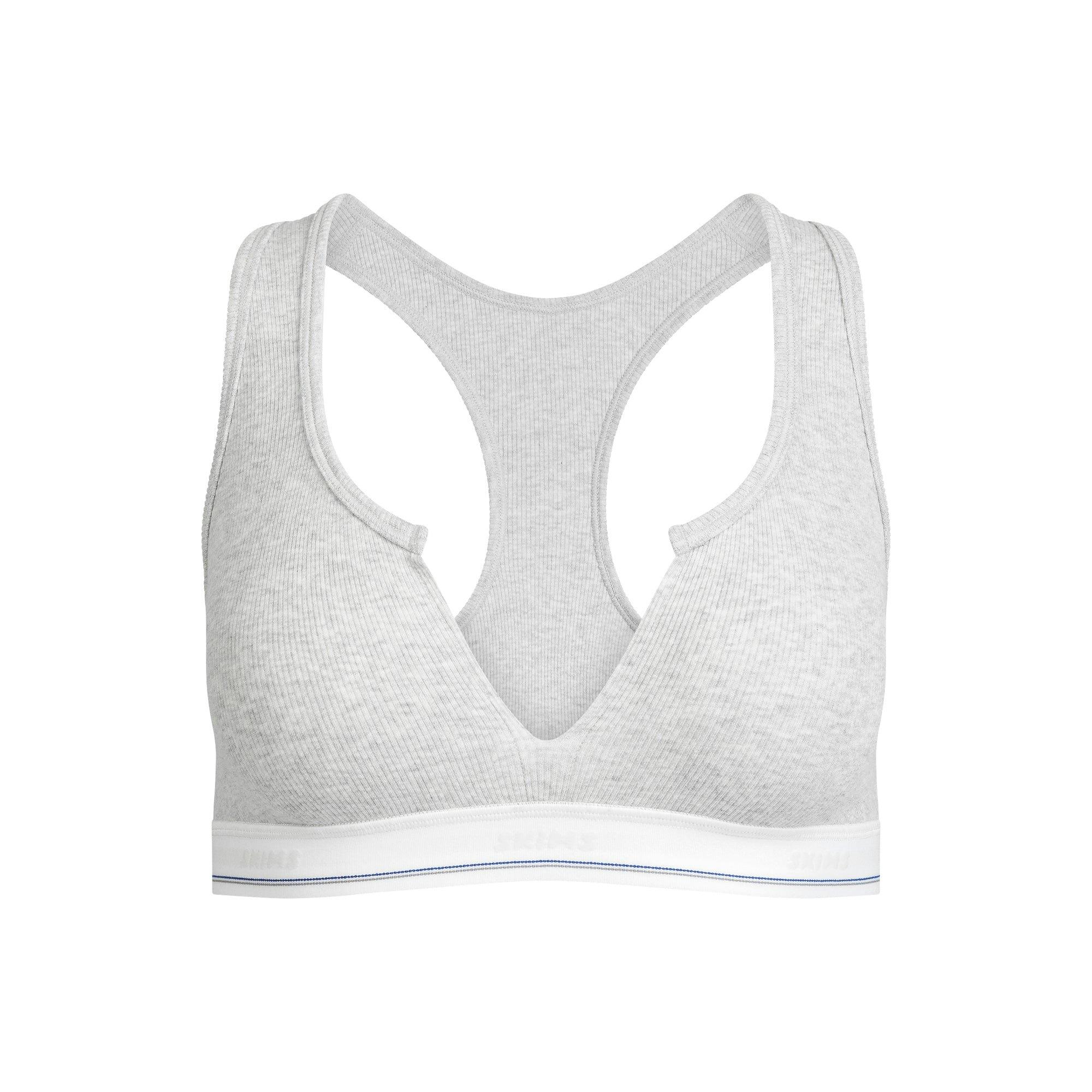 COTTON RIB SPLIT NECK BRALETTE | LIGHT HEATHER GREY STRIPE Product Image