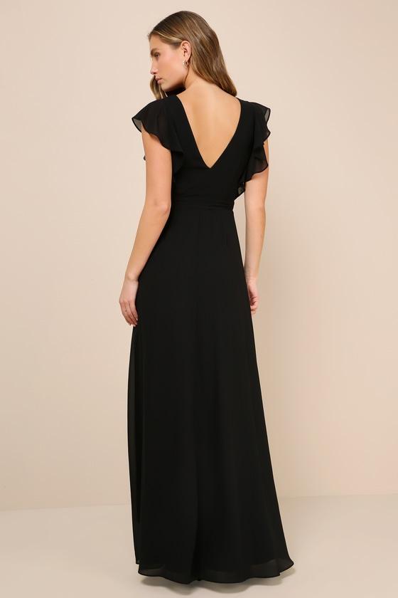 Ravishing Charm Black Ruffled Wrap High-Low Maxi Dress Product Image