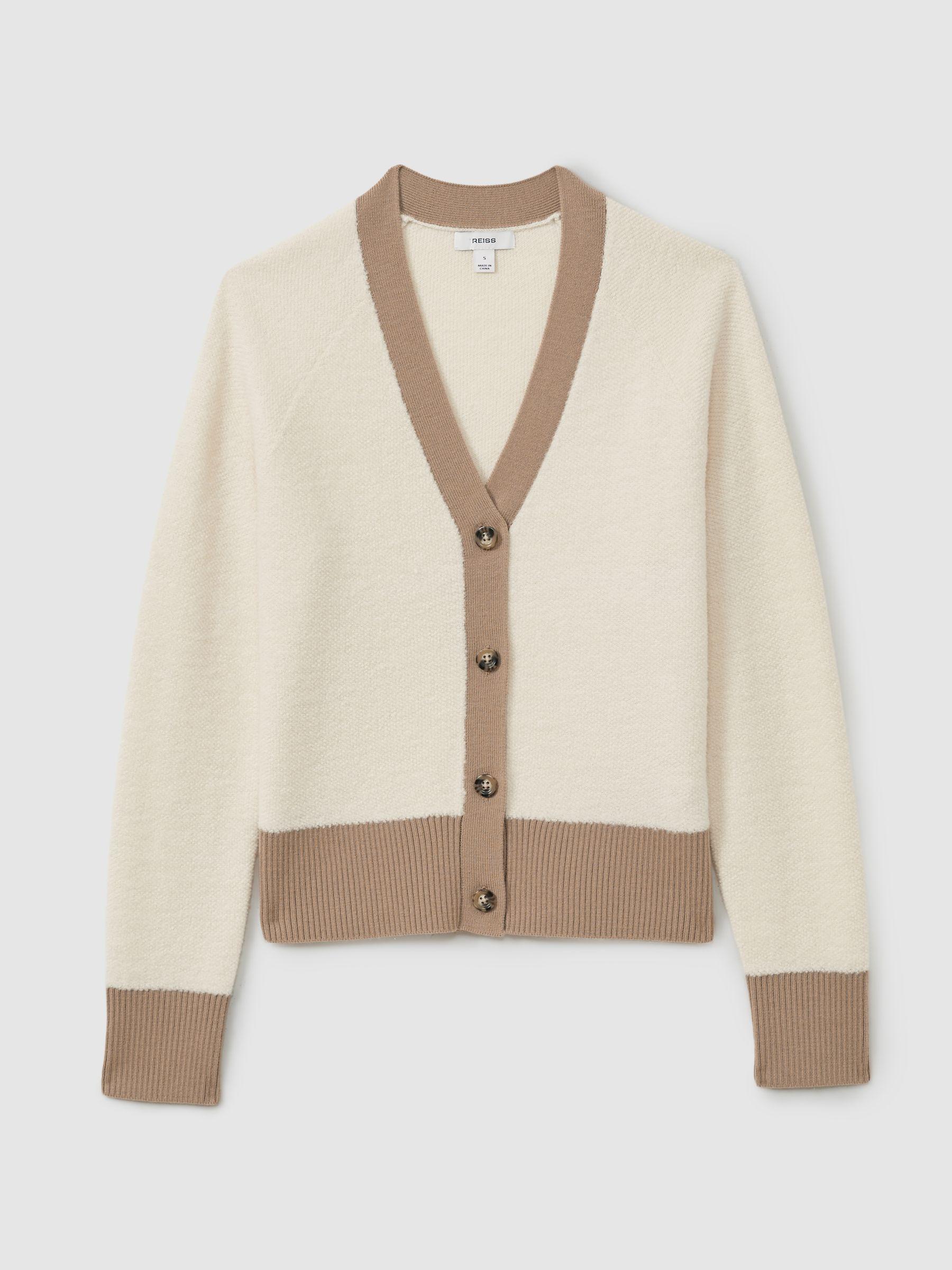 Wool Colourblock Cardigan in Cream/Camel Product Image