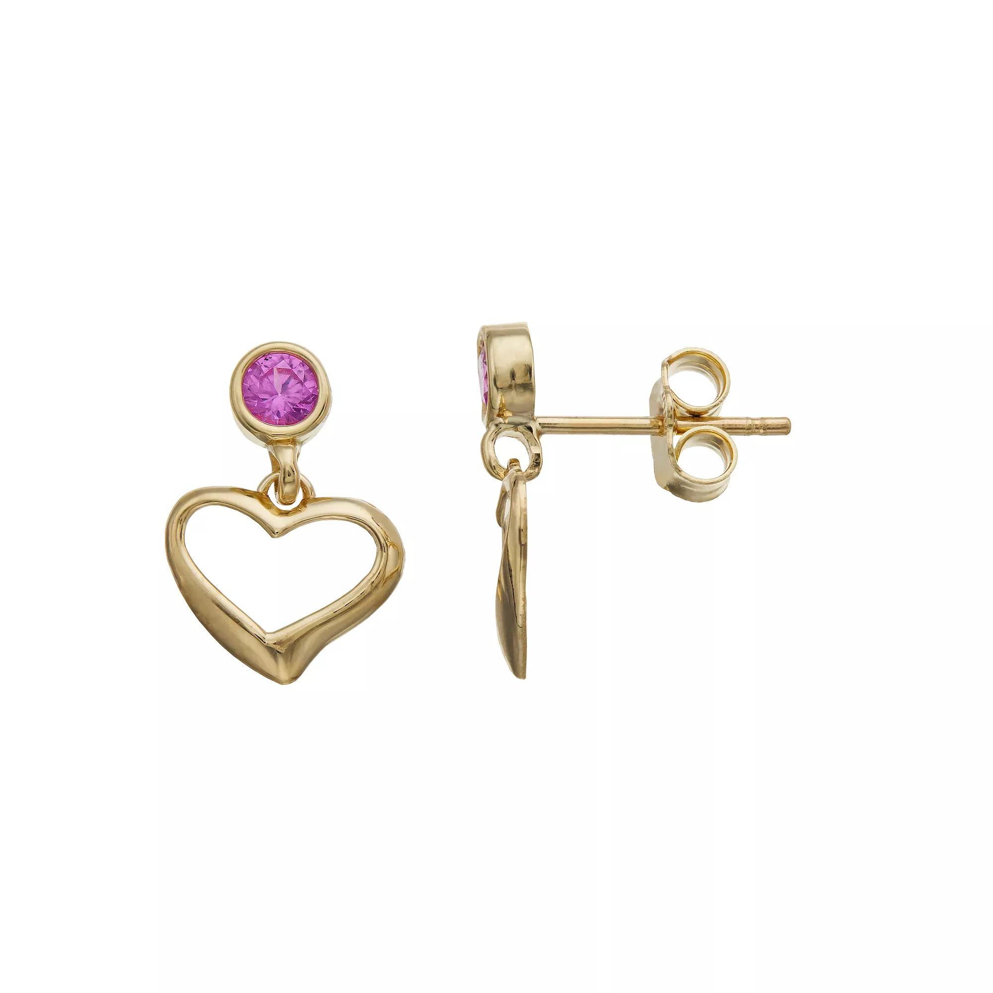 Kristen Kesho 10k Gold Round Lab-Created Gemstone Birthstone Heart Dangle Earrings, Women's, Sep Product Image