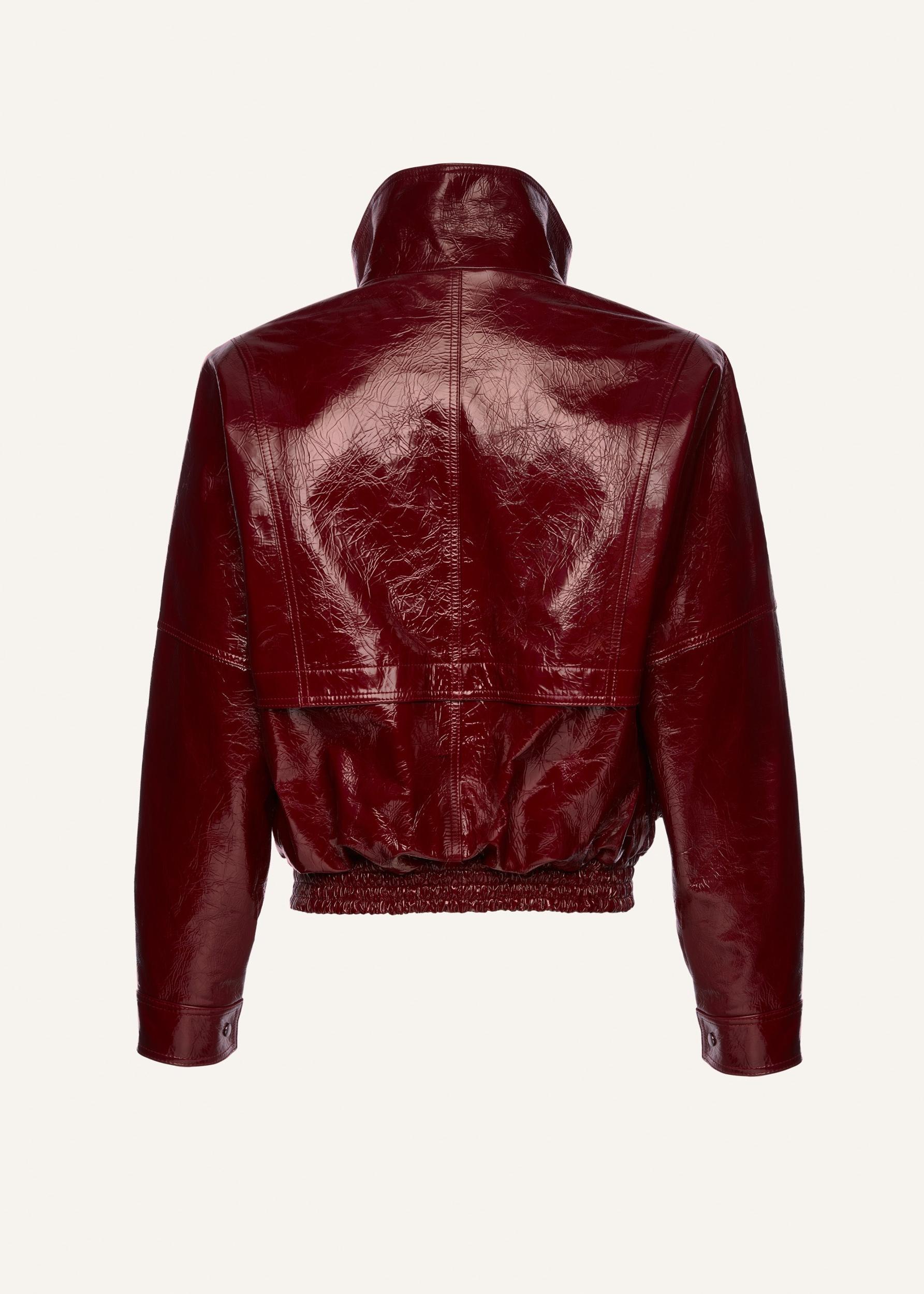Vintage patent leather bomber jacket in bordeaux Product Image