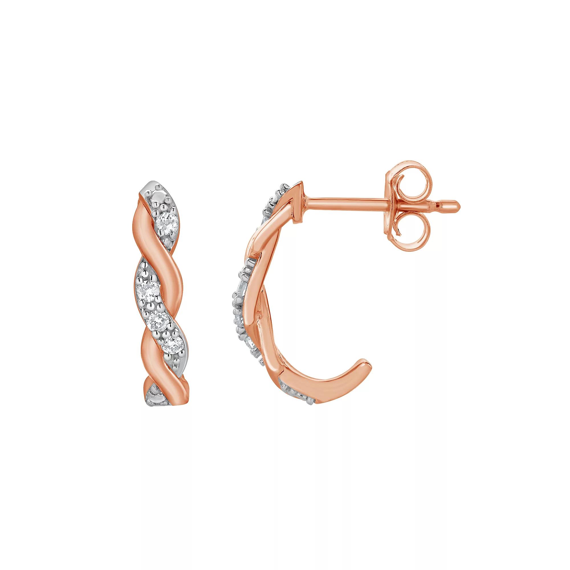 Diamond Brilliance 1/10 Carat T.W. Lab-Grown Diamond Braided J Back Earrings, Women's, Pink Tone Product Image