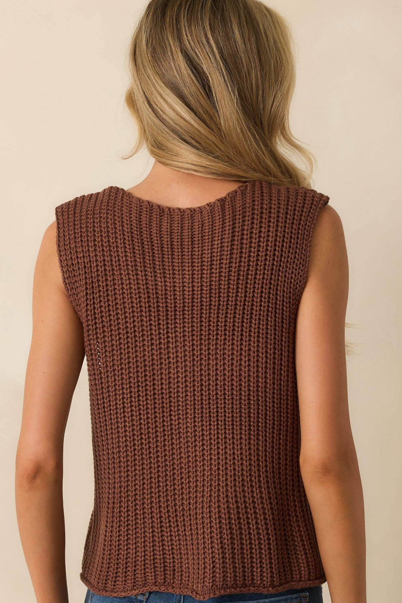 Without Hesitation Brown Knit Button Front Sweater Vest Product Image