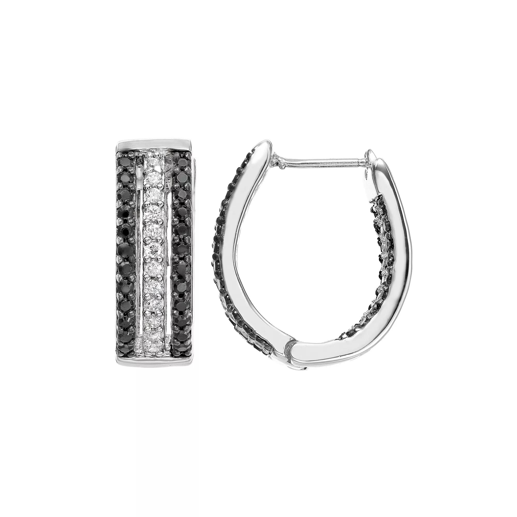 Sophie Miller Cubic Zirconia Sterling Silver U-Hoop Earrings, Womens, Black Product Image