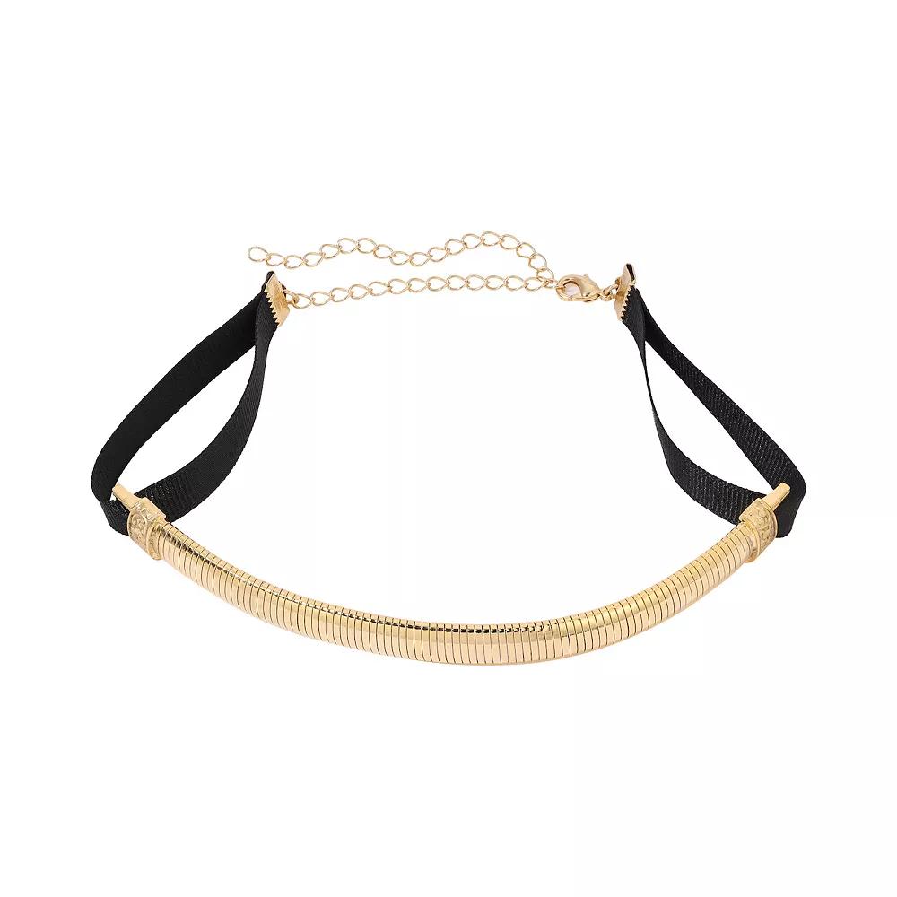 1928 Satin Ribbon Cobra Chain Choker Necklace, Women's, Yellow Product Image