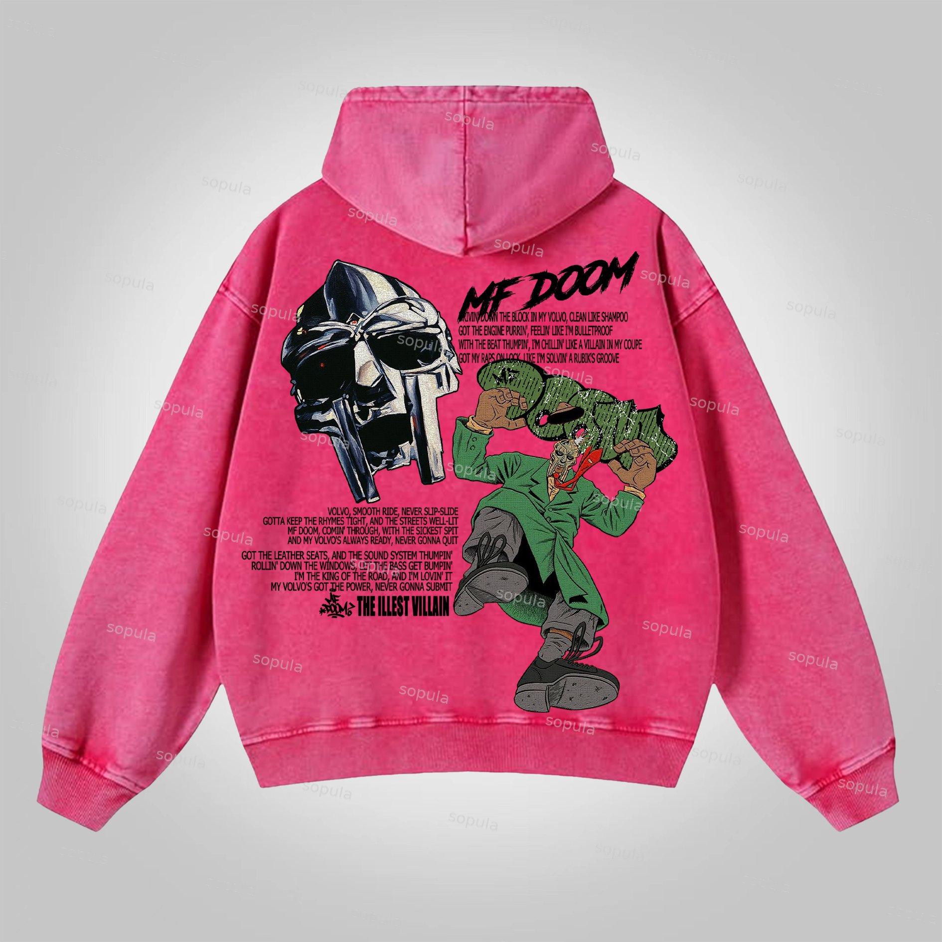 Sopula Vintage The Illest Villain Mf Doom Graphic Washed Zip-Up Hoodie Product Image