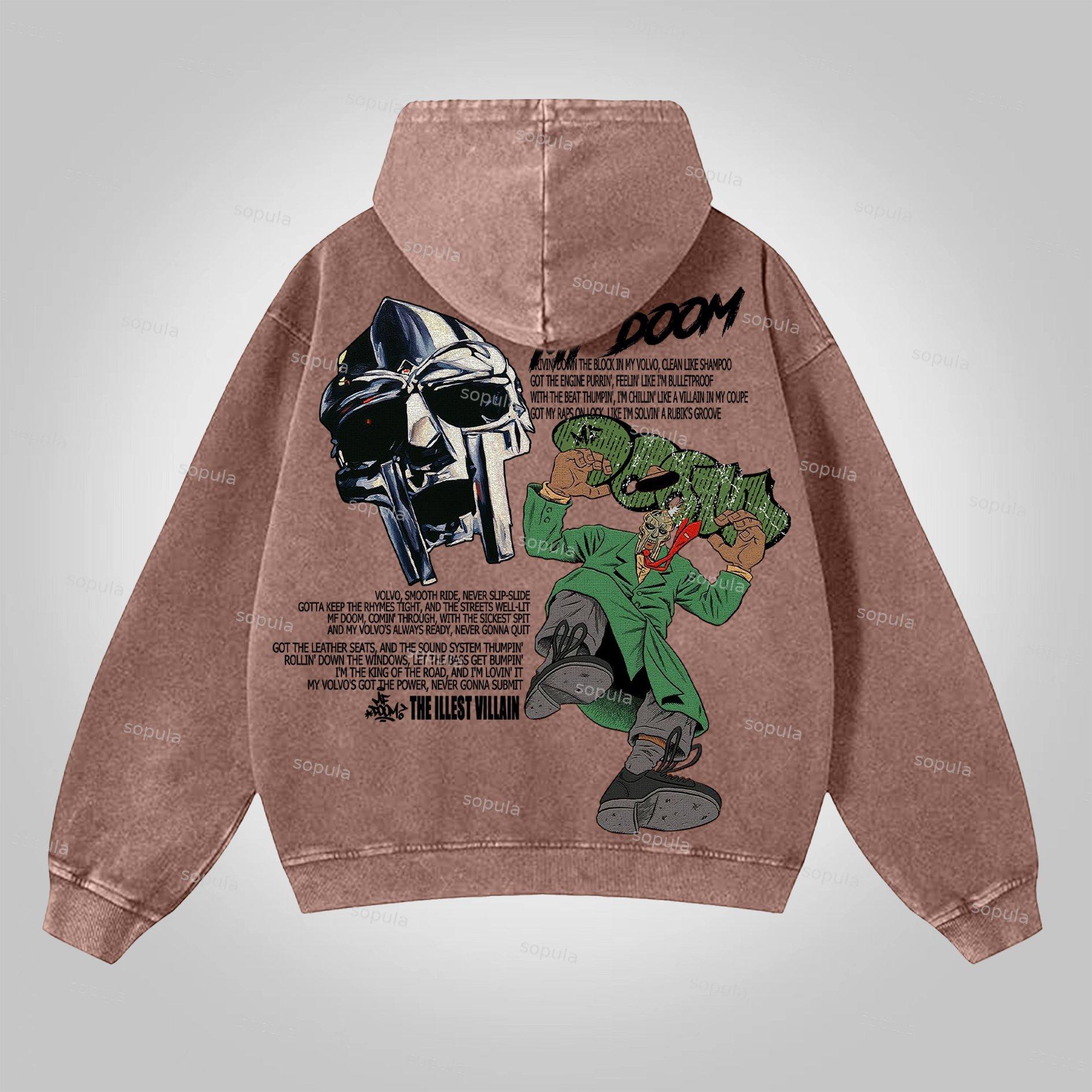 Sopula Vintage The Illest Villain Mf Doom Graphic Washed Zip-Up Hoodie Product Image