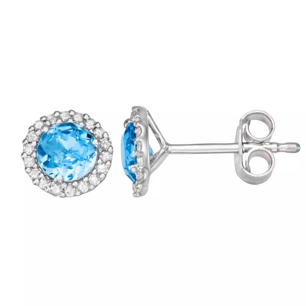 HDI 1/6 Carat T.W. Diamond & Blue Topaz Halo Stud Earrings, Women's, Sterling Product Image
