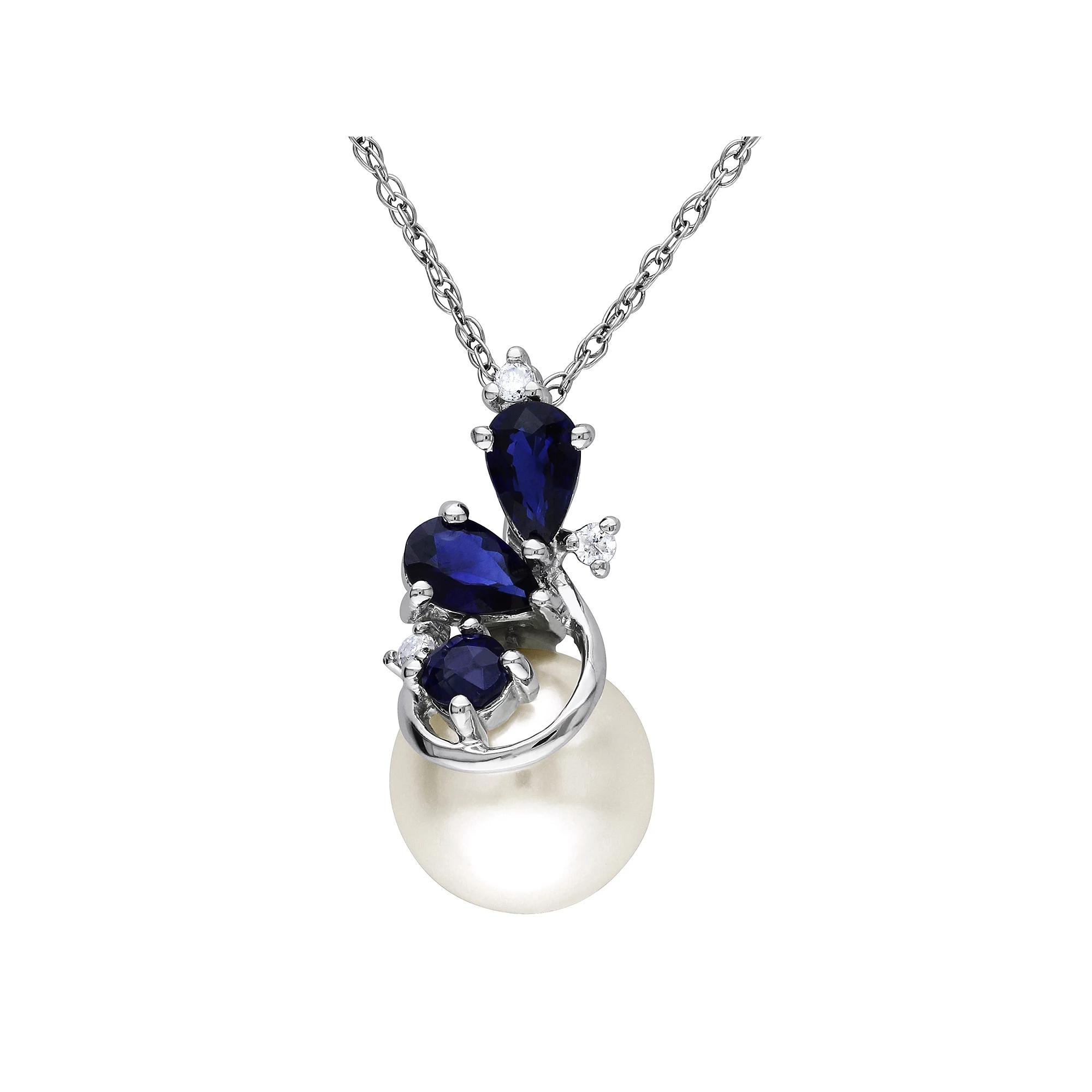 Stella Grace 10k White Gold Sapphire & Freshwater Cultured Pearl Pendant, Women's,  Product Image