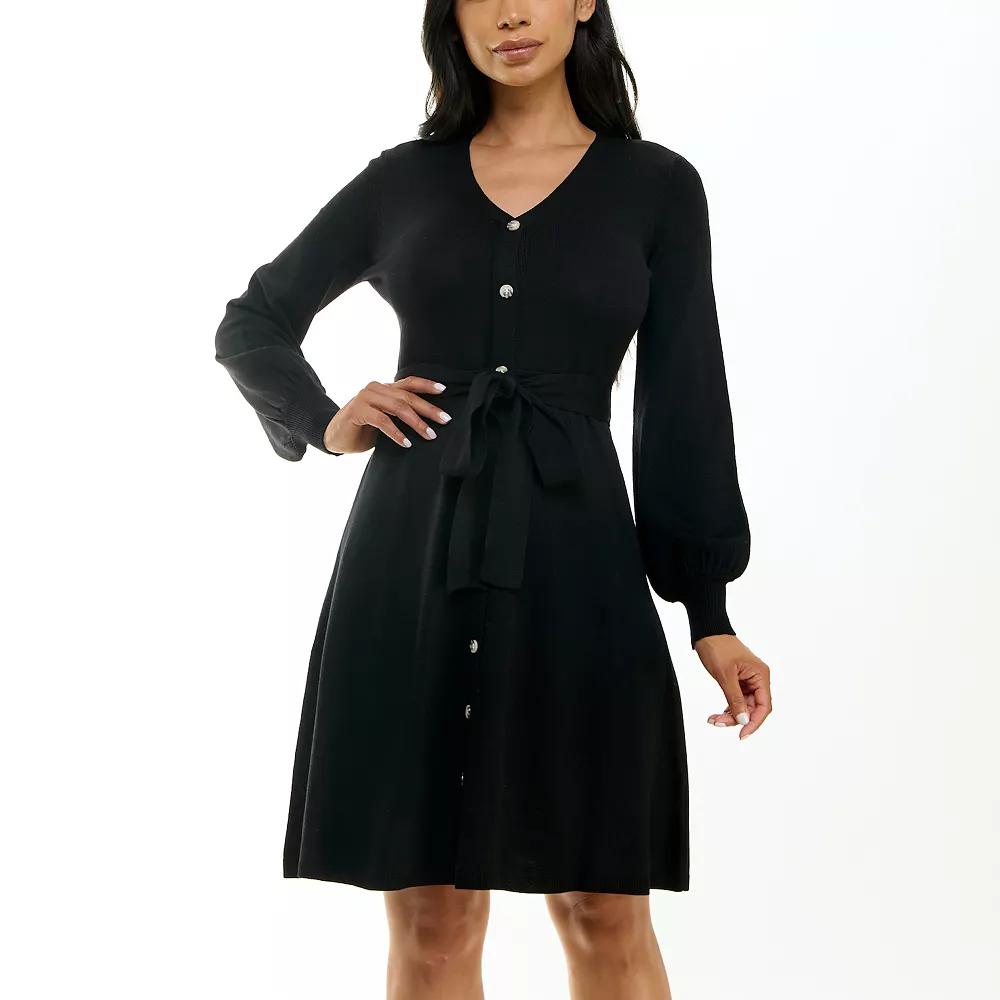 Women's Nina Leonard Balloon Sleeve Midi Sweater Dress,  Product Image