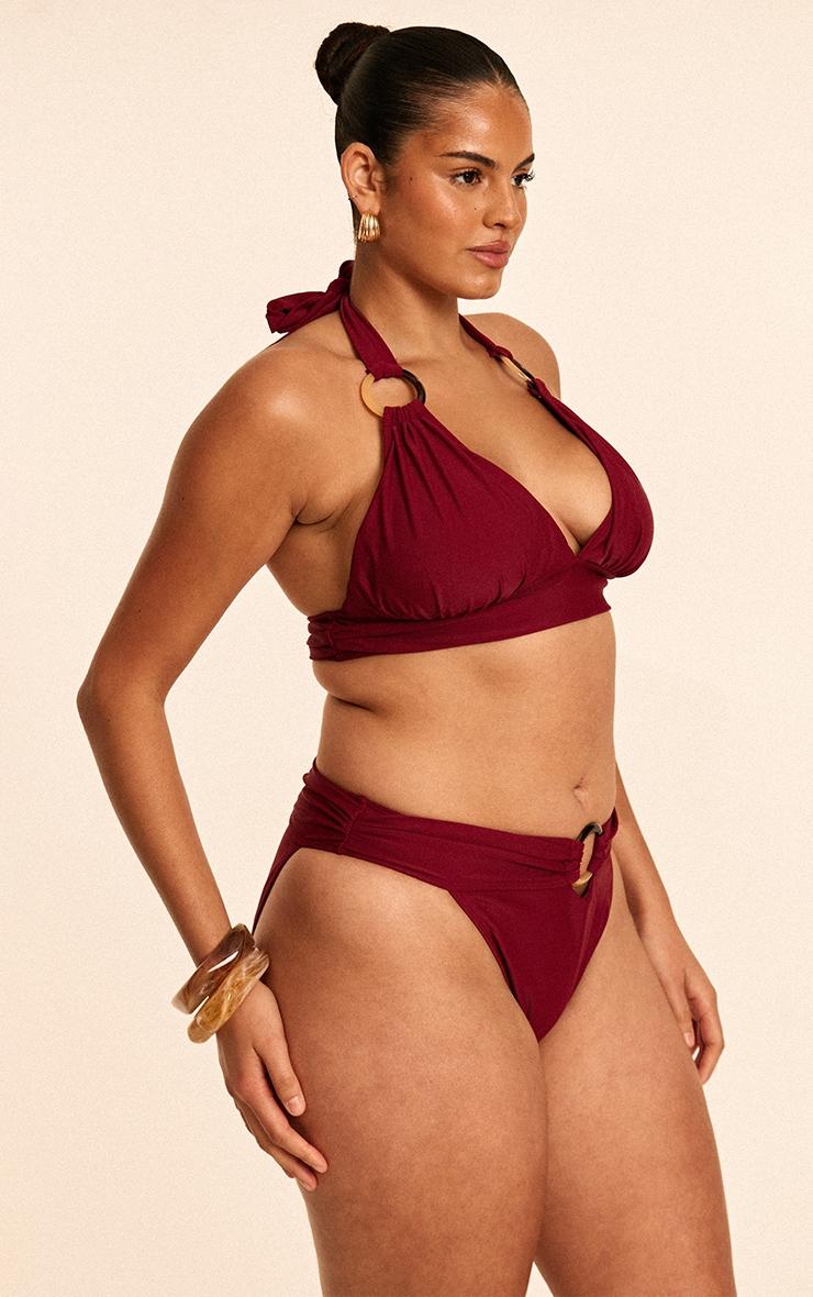 Plus Burgundy O Ring Detail Tanga Bikini Bottoms Product Image