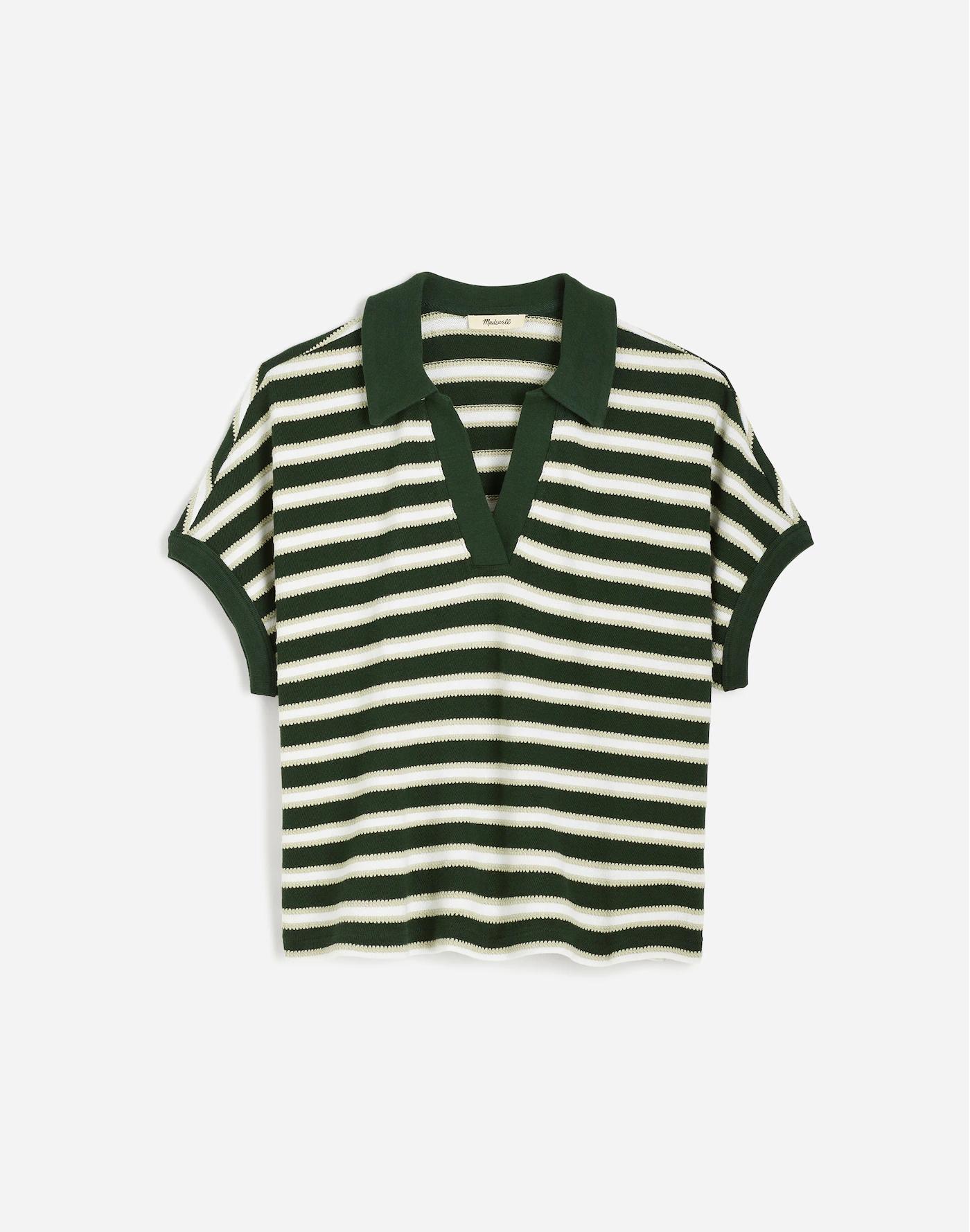Relaxed V-Neck Polo Shirt in Stripe Product Image