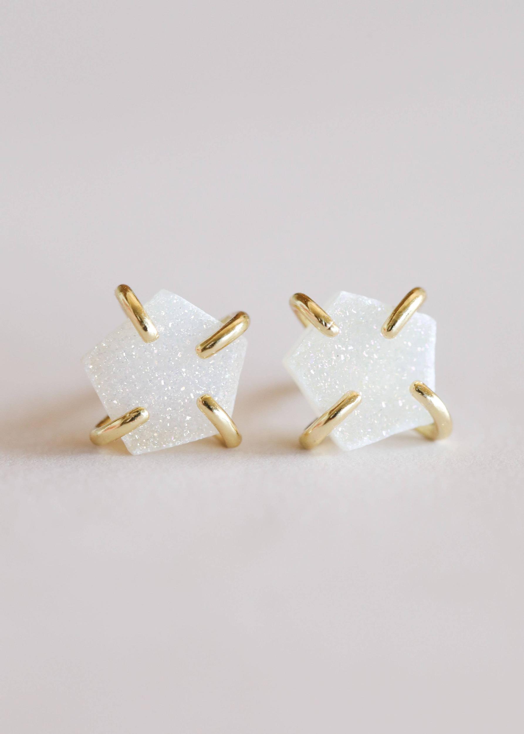 White Druzy Prong Earring Product Image