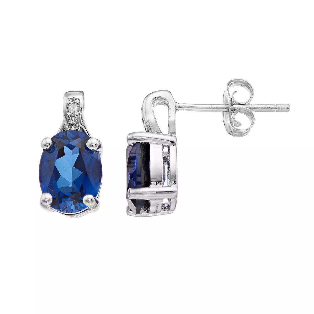 Gemminded Sterling Silver Lab-Created Sapphire & Diamond Accent Oval Stud Earrings, Women's Product Image