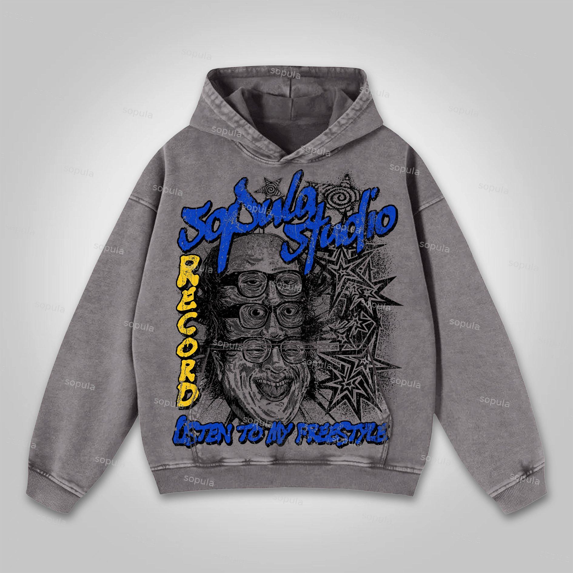 Sopula Studio Fun Portrait Graphic Print Washed Hoodie Product Image