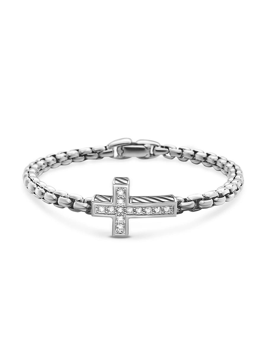 Mens Pav Cross Bracelet in Sterling Silver Product Image