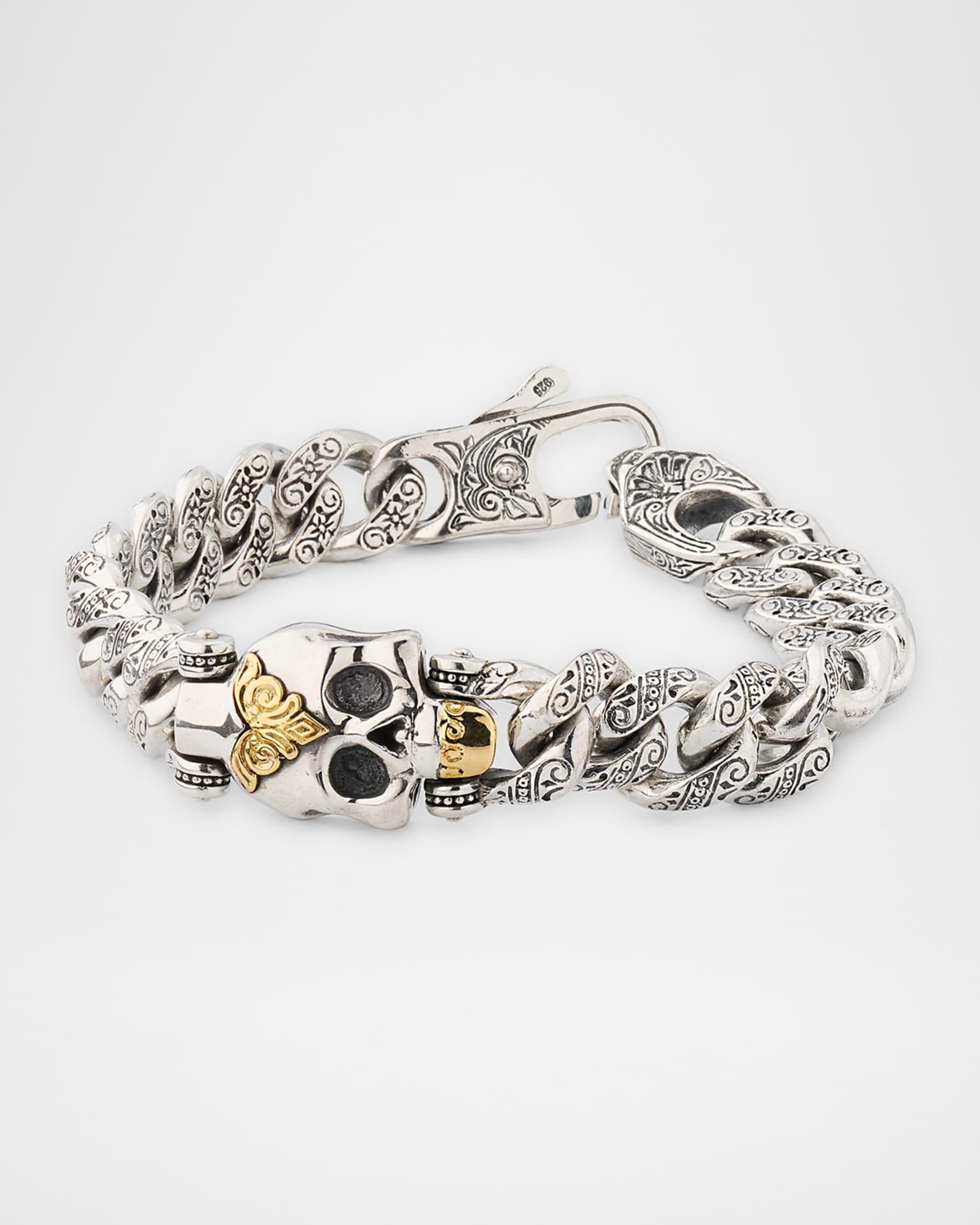 Mens Hydra Sterling Silver and 18K Gold Skull Bracelet Product Image