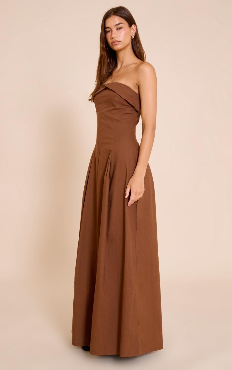 Chocolate Bandeau Pleated Midaxi Dress Product Image