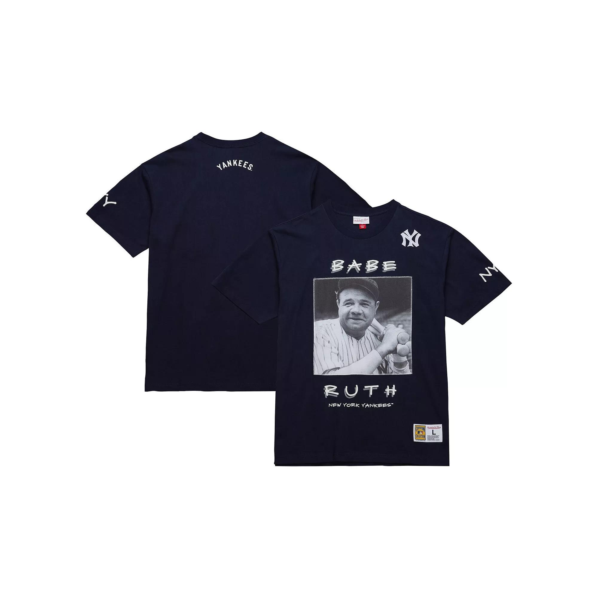 Men's Mitchell & Ness Babe Ruth Navy New York Yankees Cooperstown Collection Heavyweight Premium Player Vintage Logo T-Shirt,  Product Image