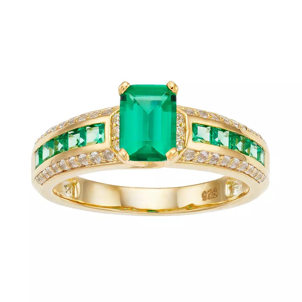14K Gold Over Silver Lab Created Emerald Lab Created White Sapphire Ring, Women's, Size: 8, Gold Tone Product Image