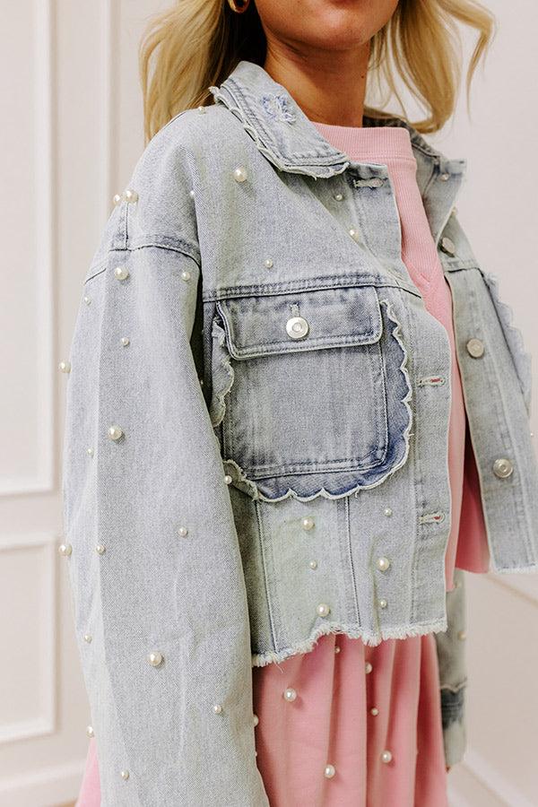 The Rachel Pearl Embellished Denim Jacket Product Image