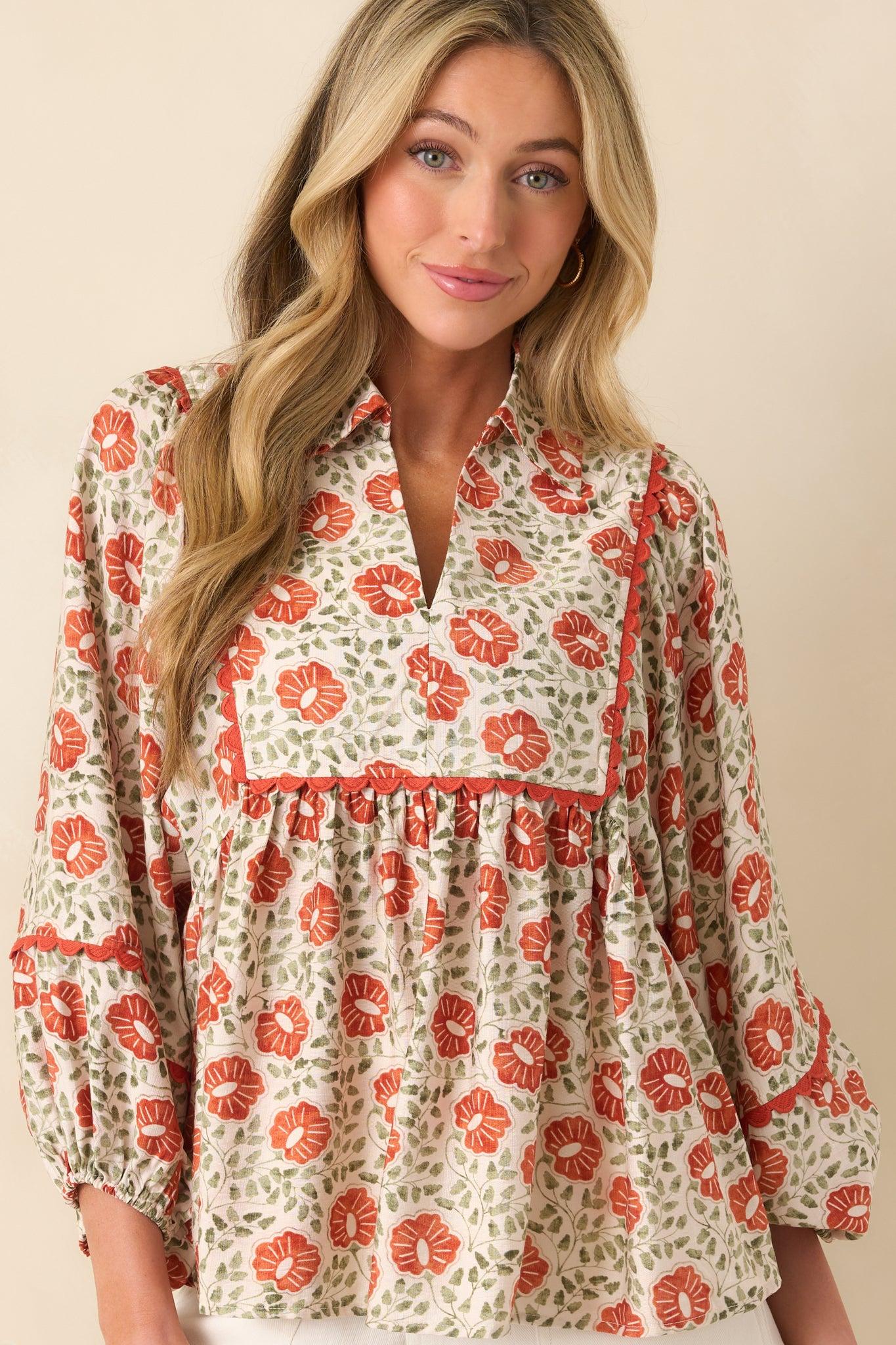All Yours Burnt Orange Multi Floral Print Top Product Image