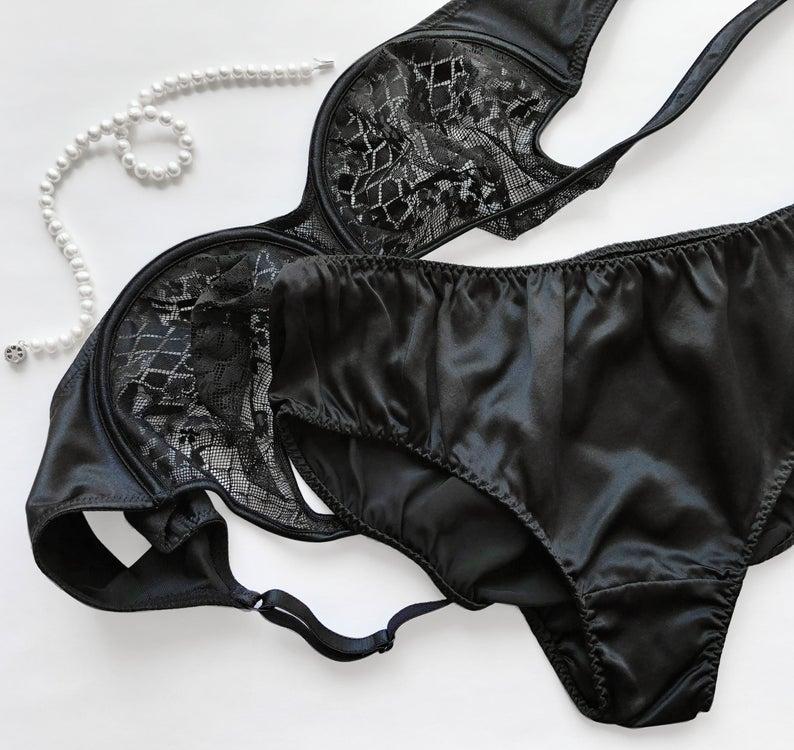 Black Pure Mulberry Silk Bikini Panties | Mid Waist | 22 Momme | Float Collection Product Image
