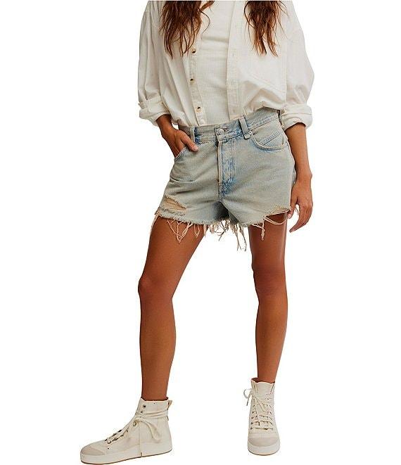 Free People We The Free Now Or Never Mid Rise Raw Hem Relaxed Denim Shorts Product Image