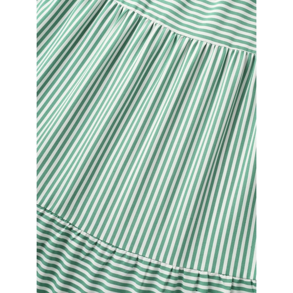 Plus Size Breezy Stripes Tiered Maxi Dress Emerald Women Flat collar with V-notch Cap Sleeve Curvy BloomChic 14-16/1X Product Image