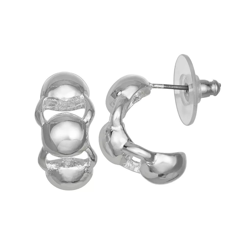 Nine West Silver Tone C Huggie Earrings, Womens Product Image