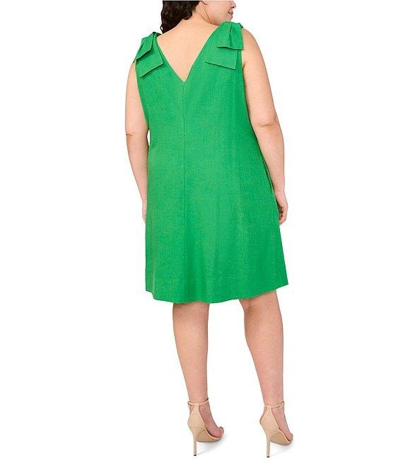 CeCe Plus Size Linen Blend V-Neck Sleeveless A-Line Dress Product Image