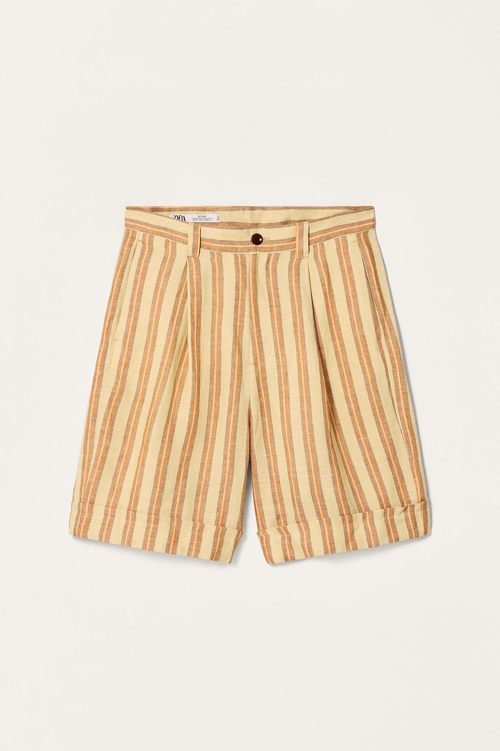 LIMITED EDITION STRIPED LINEN BERMUDA SHORTS Product Image