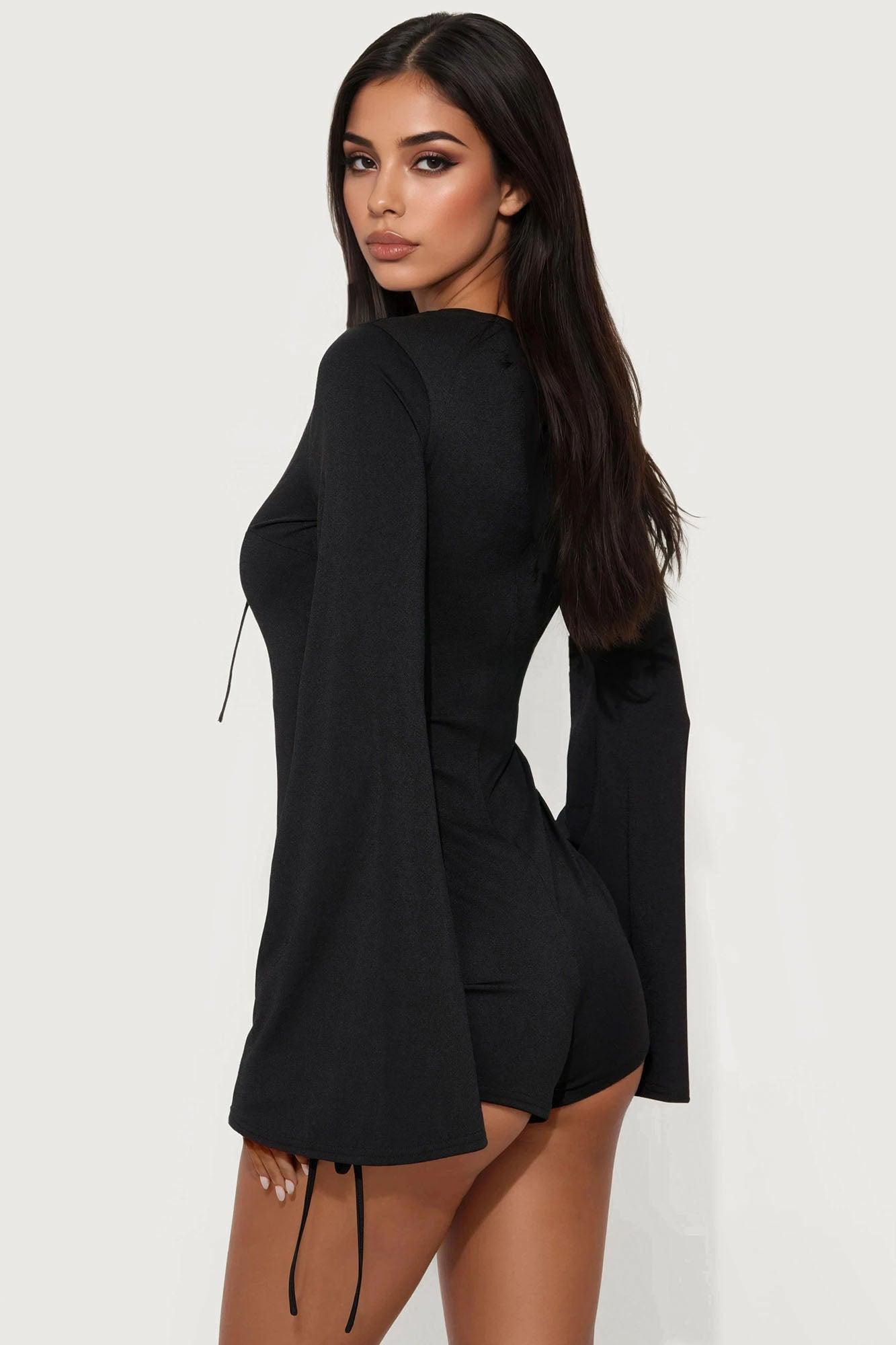 Live A Little Lace Up Micro Short Romper - Black Female Product Image