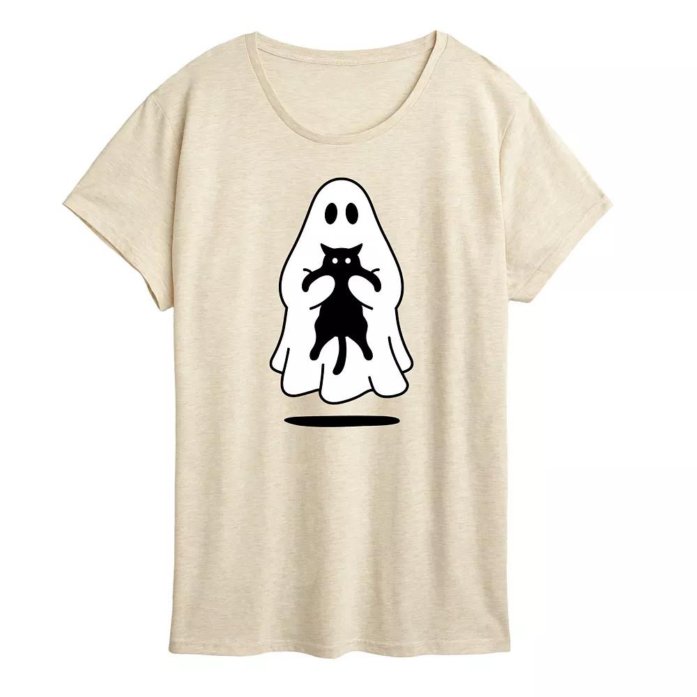 Women's Ghost Holding Black Cat Graphic Tee,  Product Image