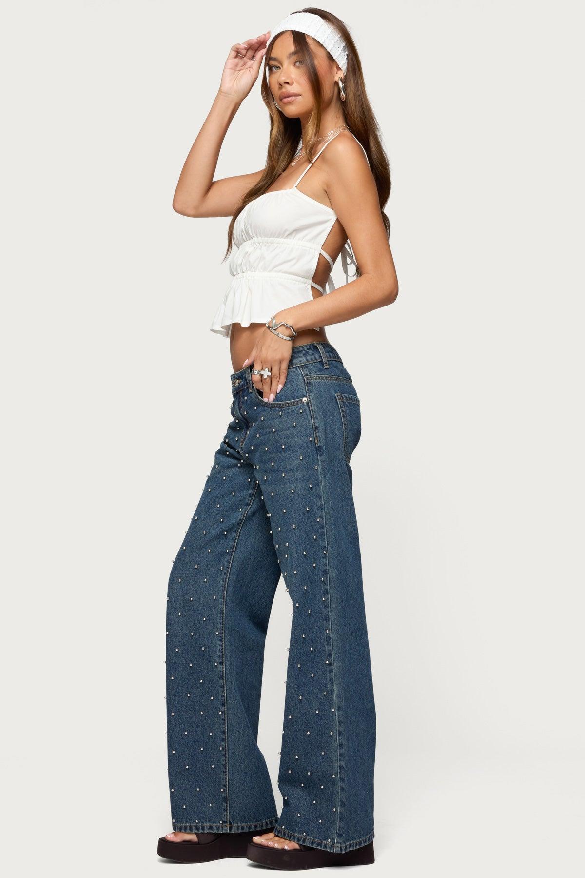 Esmay Studded Low Rise Baggy Jeans Product Image
